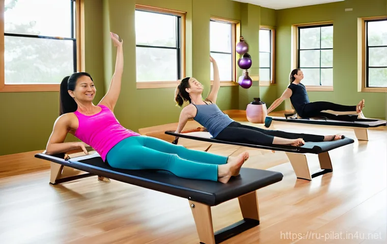 필라테스 강사 평생교육 - **Modern Pilates Innovation and Technology**
A vibrant, sunlit, ultra-modern Pilates studio bust...